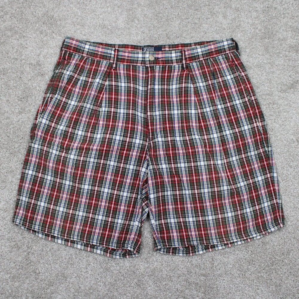 Polo Ralph Lauren Shorts Mens 36 Red/Green/White Plaid Cotton Chino w/ 9" inseam